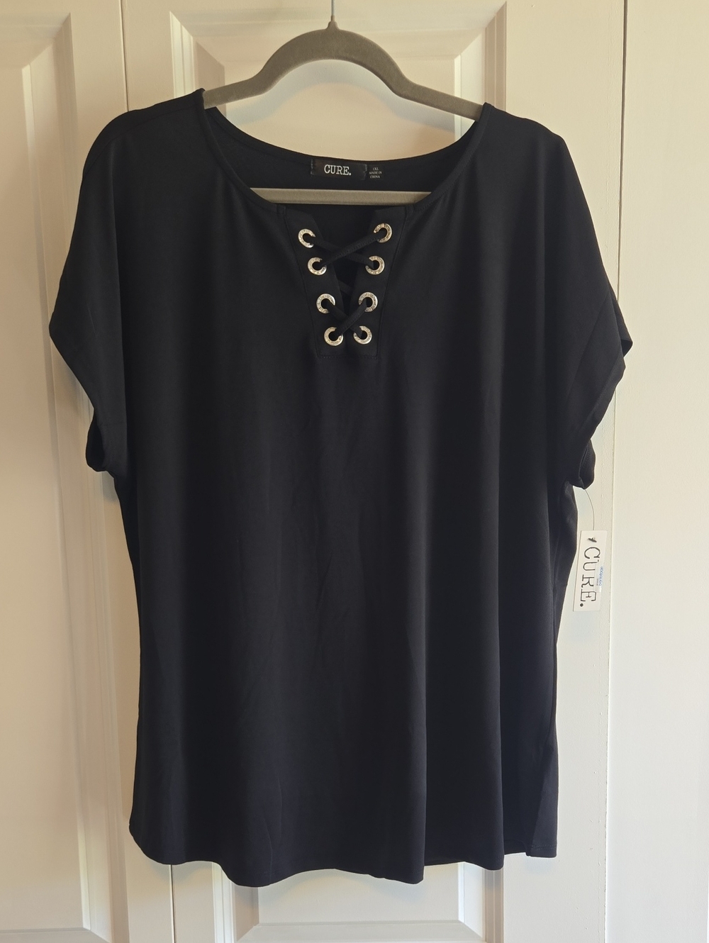 CURE Black Short Sleeve Lace-Up Shirt